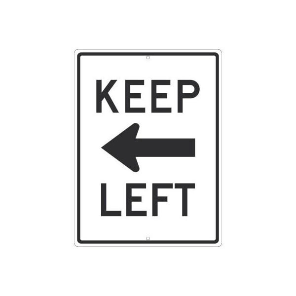 NMC Traffic Sign, Keep Left Arrow Graphic, 24in x 18in, White